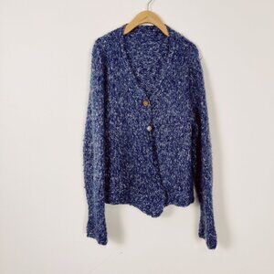 Women's Handmade Wool Blend Cardigan Sweater in Blue Size XL Button Down